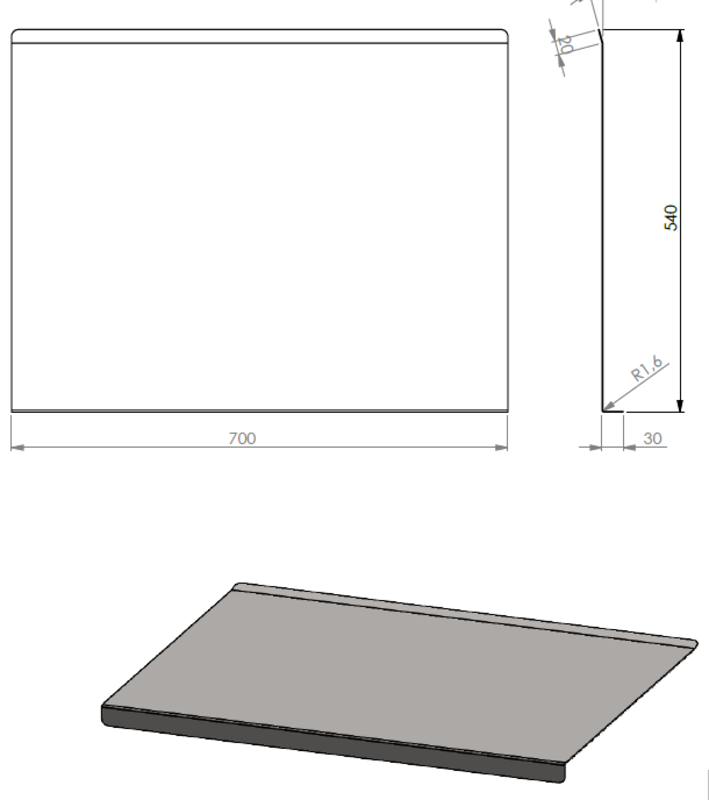 Schneidebrett #87 - Edelstahl V2A 70 x 54cm ohne hintere Kantung